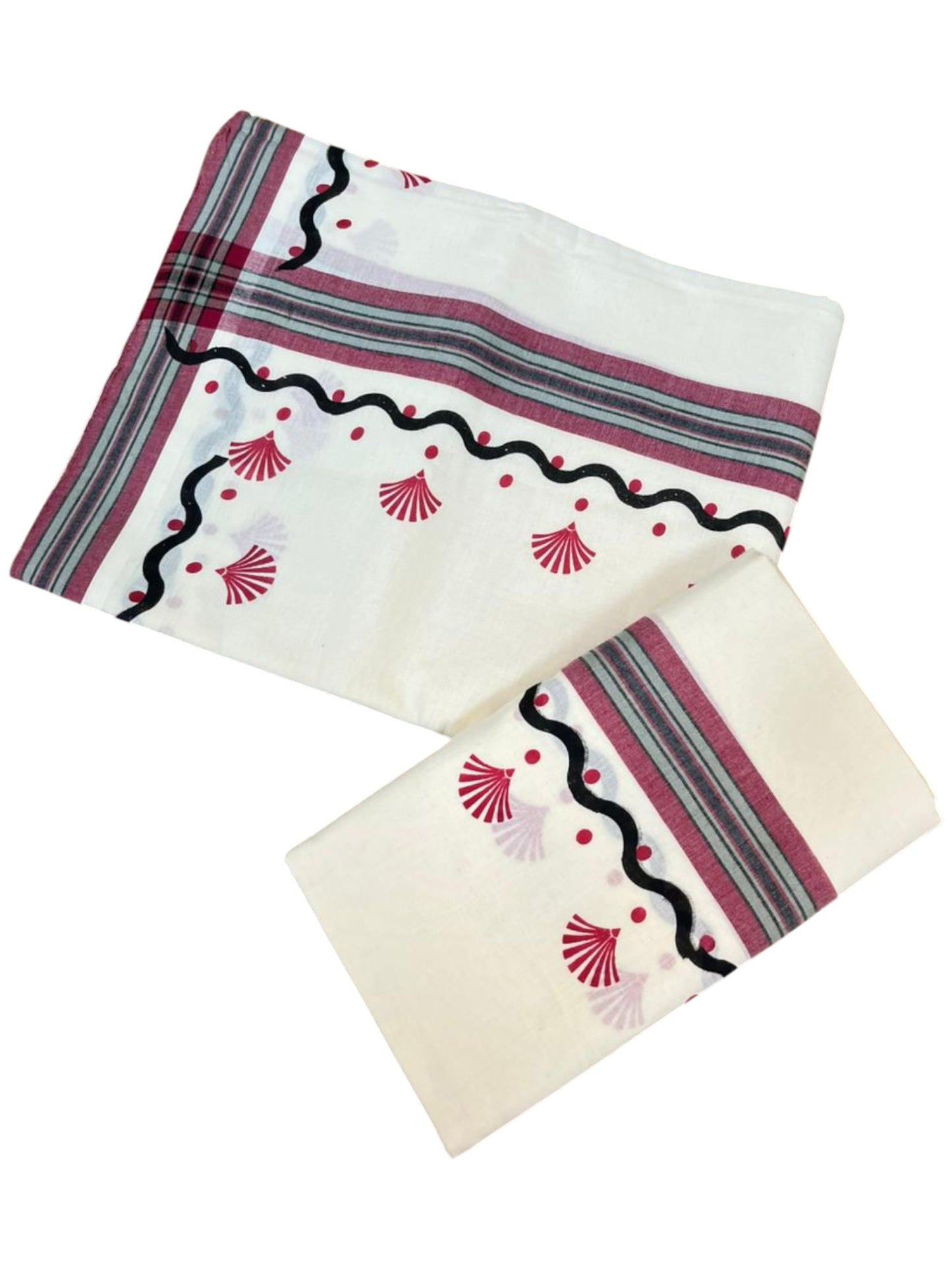 Southloom Kerala Mulloth Cotton Single Mundum Neriyathum with Digital Prints in Maroon 2.75 Mtrs SL372