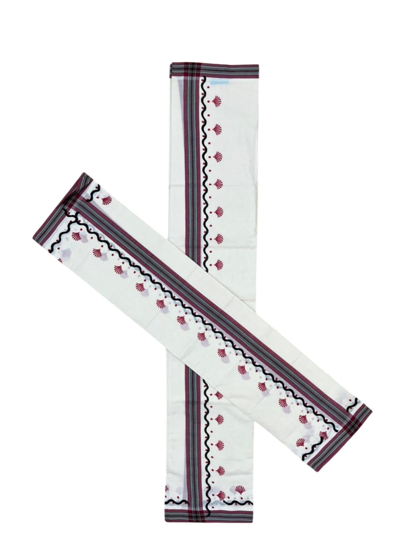 Southloom Kerala Mulloth Cotton Single Mundum Neriyathum with Digital Prints in Maroon 2.75 Mtrs SL372