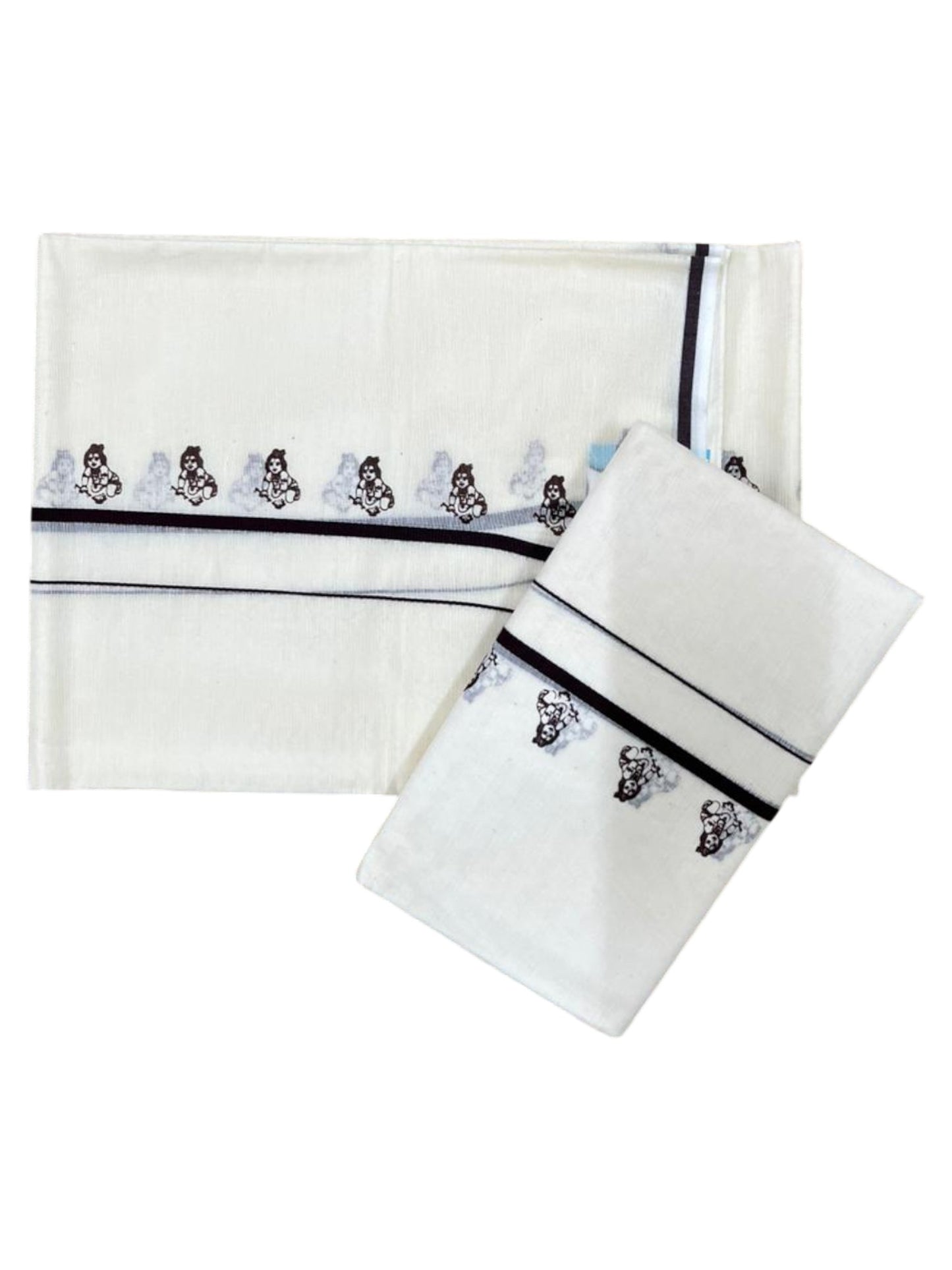 Southloom Pure Cotton Kerala Single Set Mundu (Mundum Neriyathum) with Digital Prints in Brown 2.80 Mtrs SL359