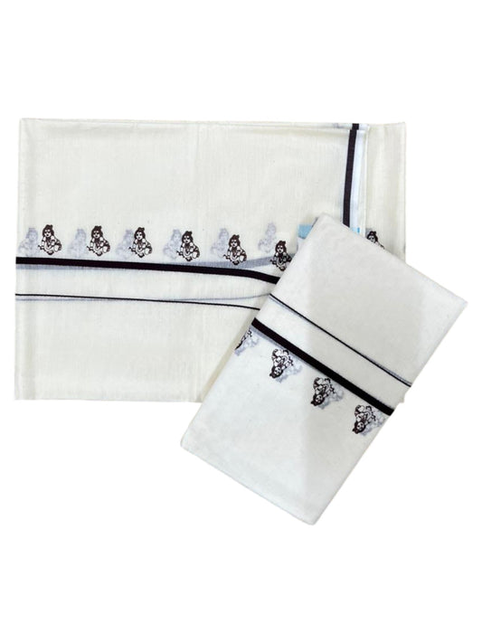 Southloom Pure Cotton Kerala Single Set Mundu (Mundum Neriyathum) with Digital Prints in Brown 2.80 Mtrs SL359