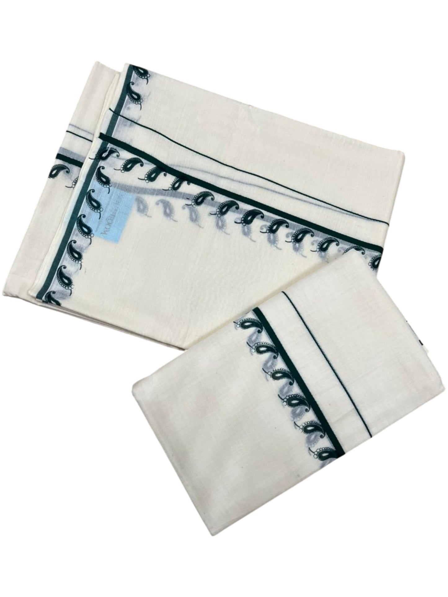 Southloom Pure Cotton Kerala Single Set Mundu (Mundum Neriyathum) with Digital Prints in Green 2.80 Mtrs SL359