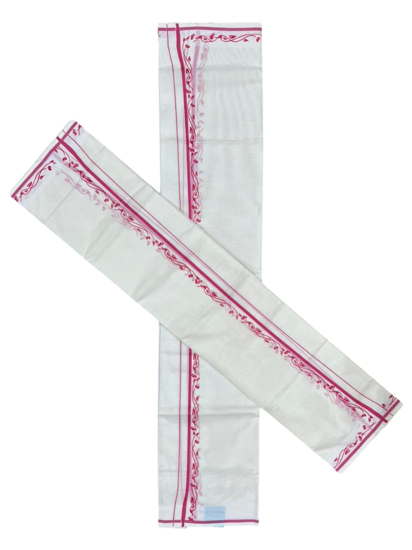 Southloom Pure Cotton Kerala Single Set Mundu (Mundum Neriyathum) with Digital Prints in Pink 2.80 Mtrs SL359