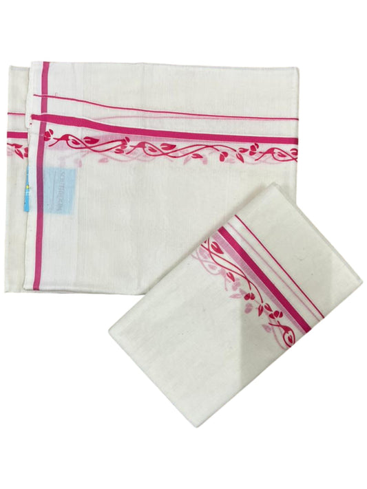 Southloom Pure Cotton Kerala Single Set Mundu (Mundum Neriyathum) with Digital Prints in Pink 2.80 Mtrs SL359
