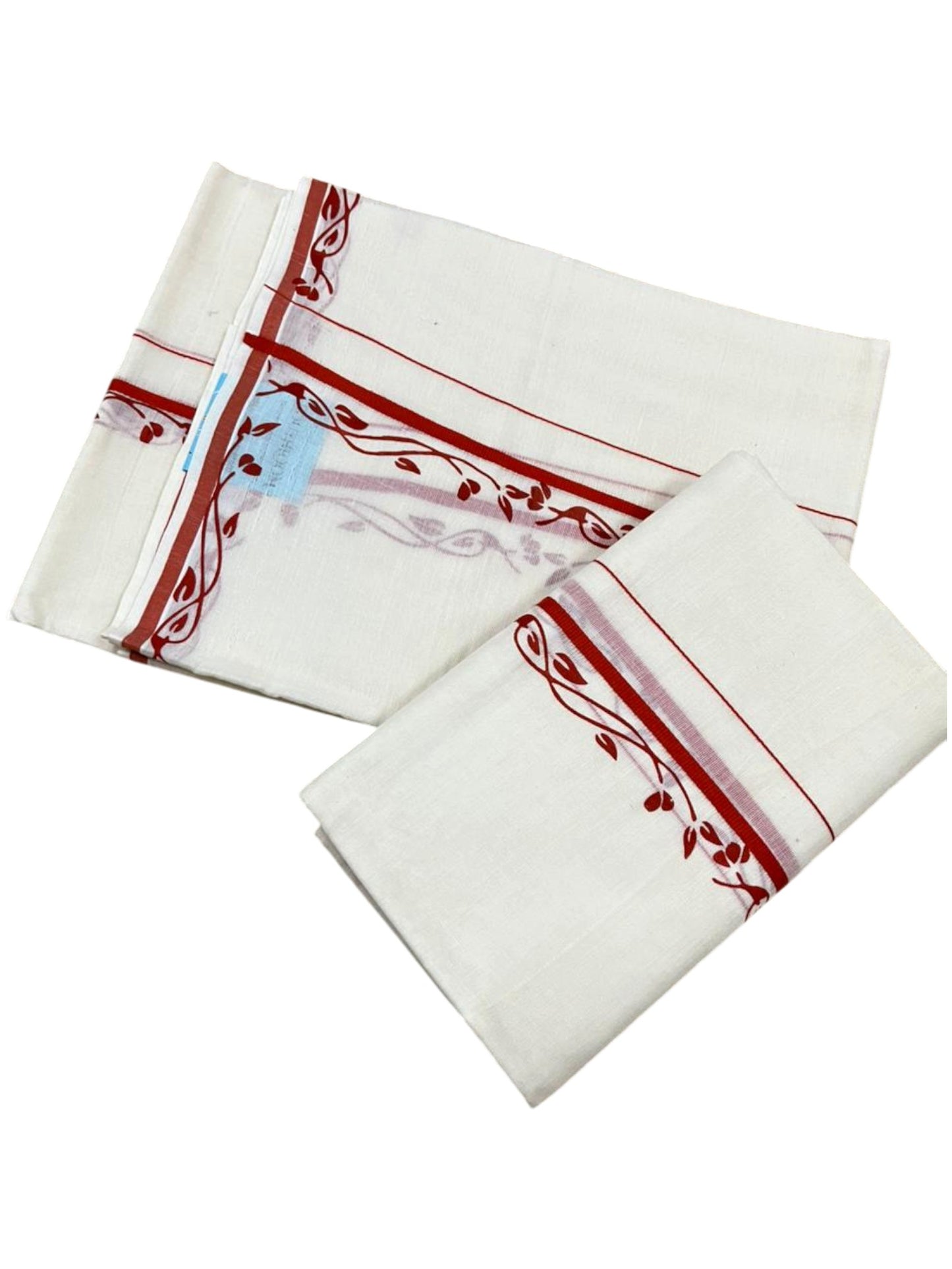 Southloom Pure Cotton Kerala Single Set Mundu (Mundum Neriyathum) with Digital Prints in Orange 2.80 Mtrs SL359