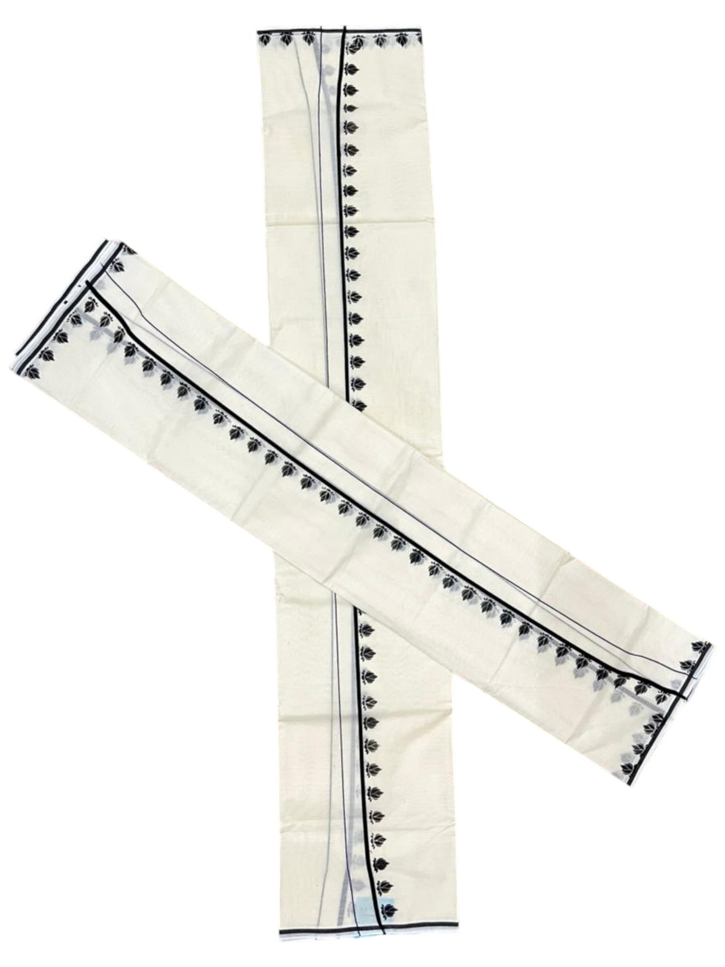 Southloom Pure Cotton Kerala Single Set Mundu (Mundum Neriyathum) with Digital Prints in Black 2.80 Mtrs SL359