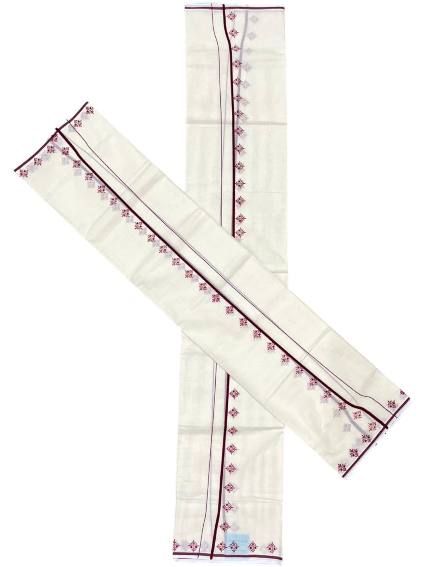 Southloom Pure Cotton Kerala Single Set Mundu (Mundum Neriyathum) with Digital Prints in Maroon 2.80 Mtrs SL359