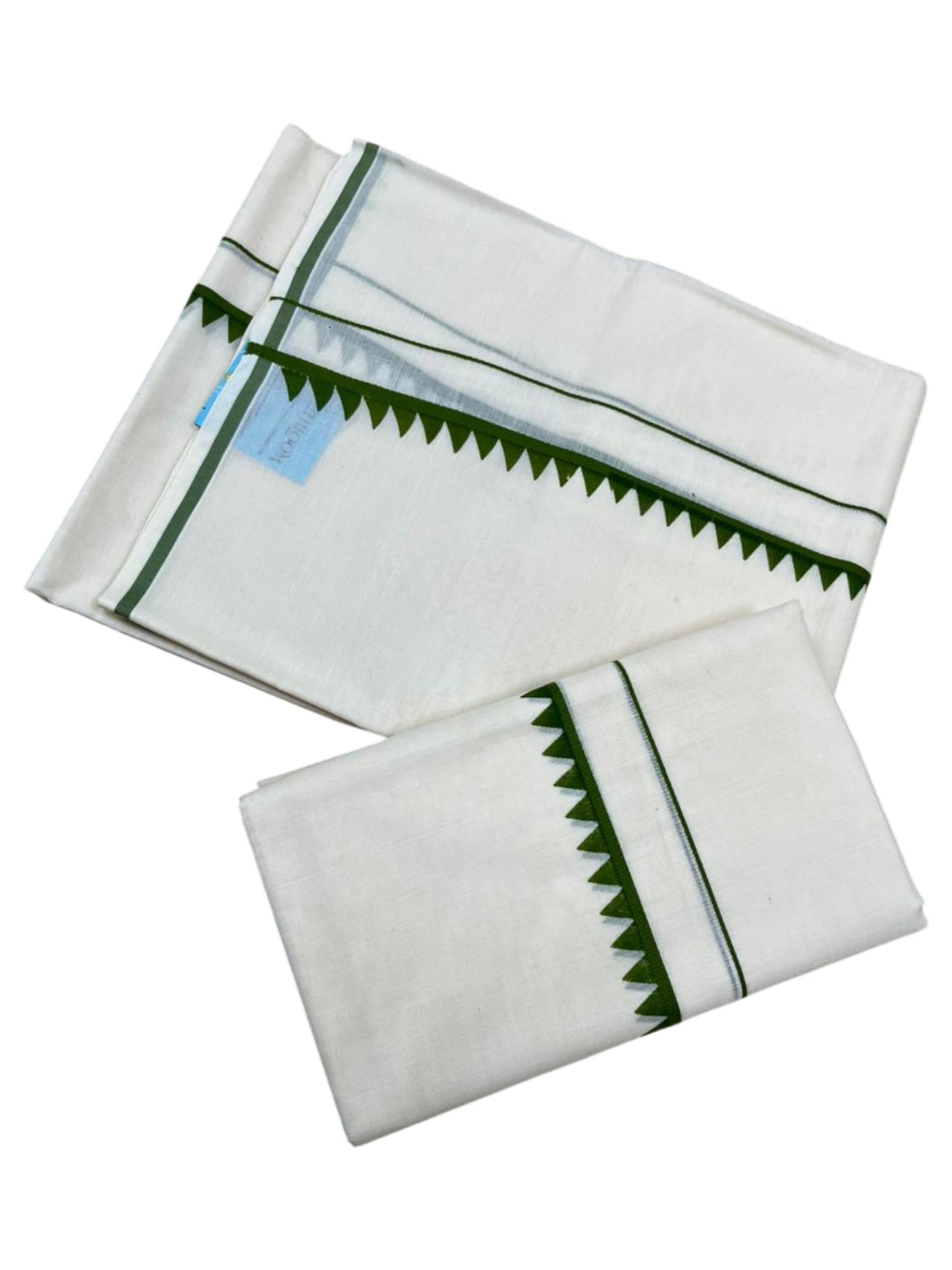 Southloom Pure Cotton Kerala Single Set Mundu (Mundum Neriyathum) with Temple Design in Olive Green 2.80 Mtrs SL360