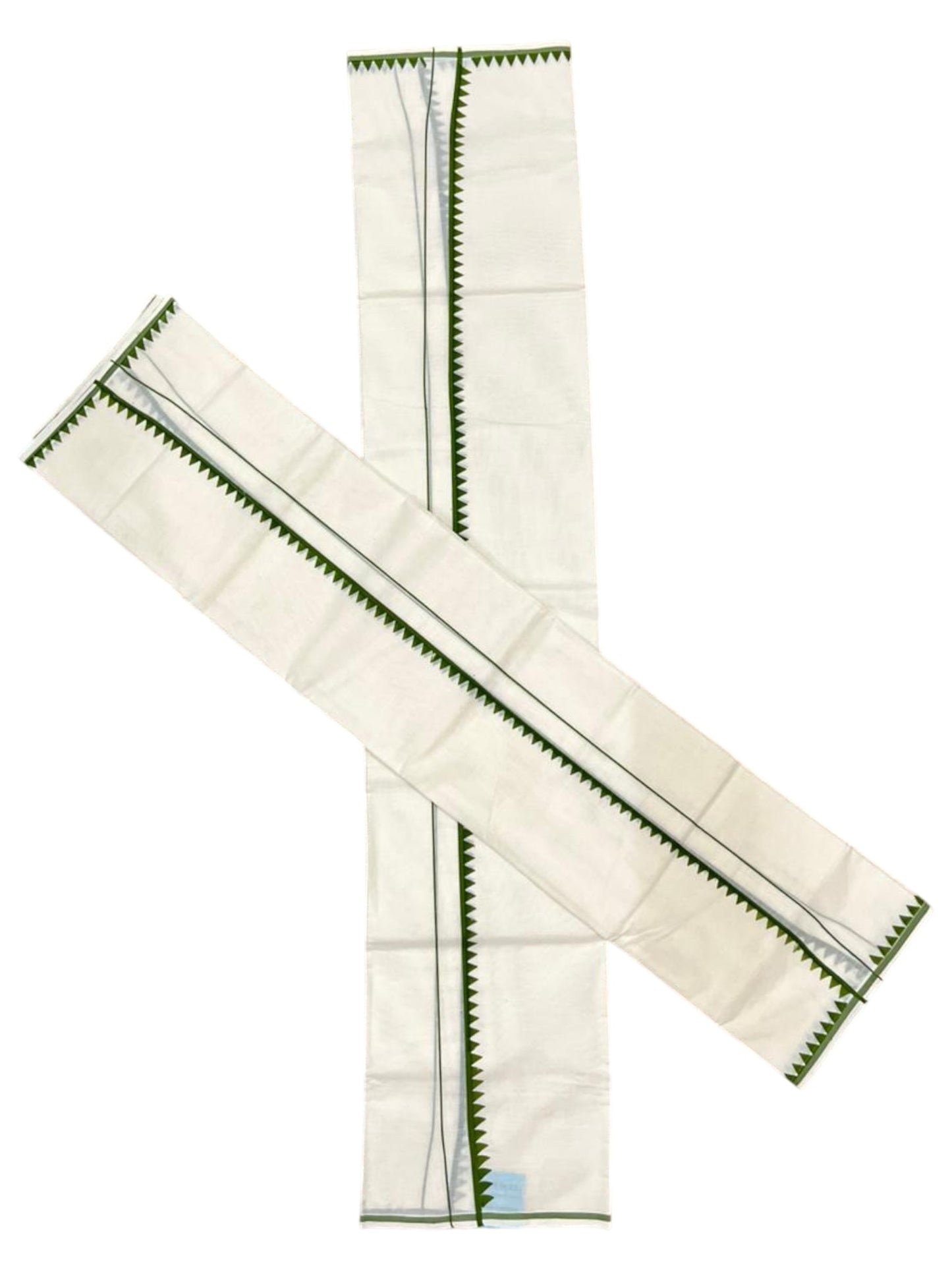 Southloom Pure Cotton Kerala Single Set Mundu (Mundum Neriyathum) with Temple Design in Olive Green 2.80 Mtrs SL360