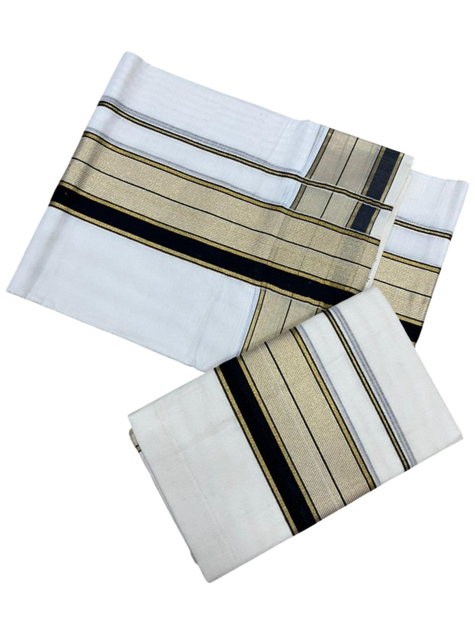 Southloom Pure Cotton Set Mundu with Gold Kasavu and Black Borders 2.80 Mtrs SL376