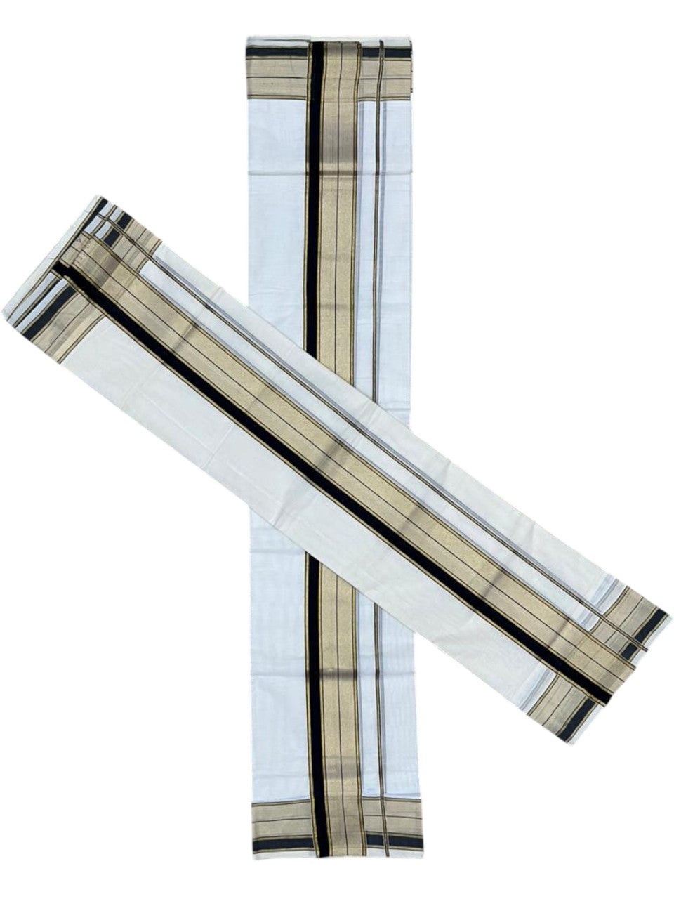 Southloom Pure Cotton Set Mundu with Gold Kasavu and Black Borders 2.80 Mtrs SL376