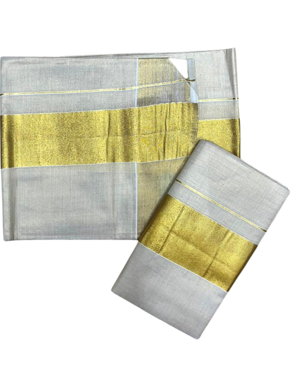 Southloom Tissue Set Mundu with Gold Kasavu Borders In 3 Inch 2.80 Mtrs SL377