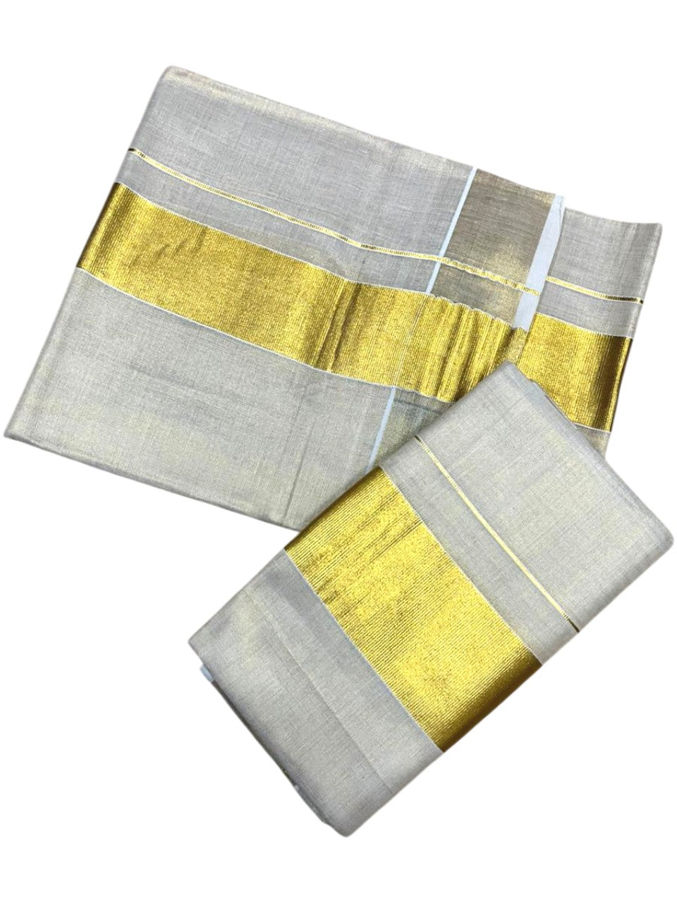 Southloom Tissue Set Mundu with Gold Kasavu Borders In 2 Inch 2.80 Mtrs SL377
