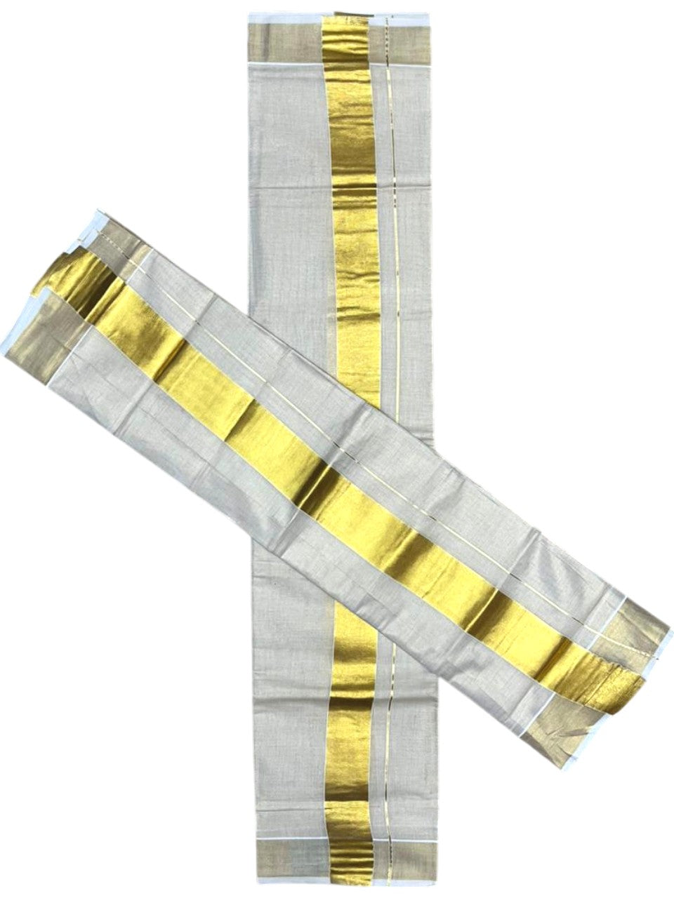 Southloom Tissue Set Mundu with Gold Kasavu Borders In 2 Inch 2.80 Mtrs SL377