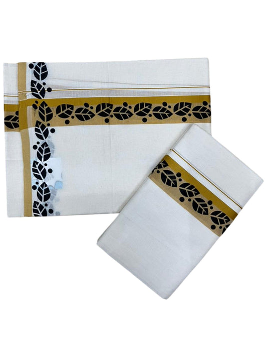 Southloom Kerala Mulloth Cotton Single Mundum Neriyathum with Digital Prints in Mustard Yellow 2.80 Mtrs SL378