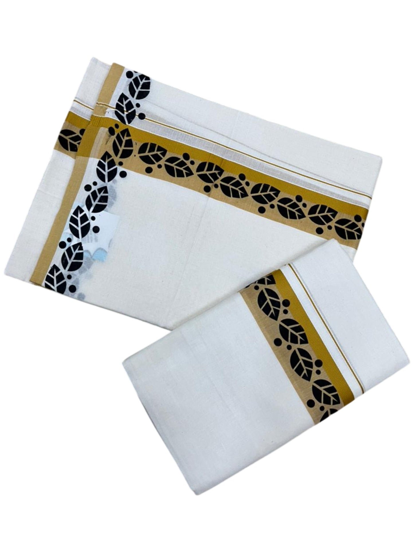 Southloom Kerala Mulloth Cotton Single Mundum Neriyathum with Digital Prints in Mustard Yellow 2.80 Mtrs SL378