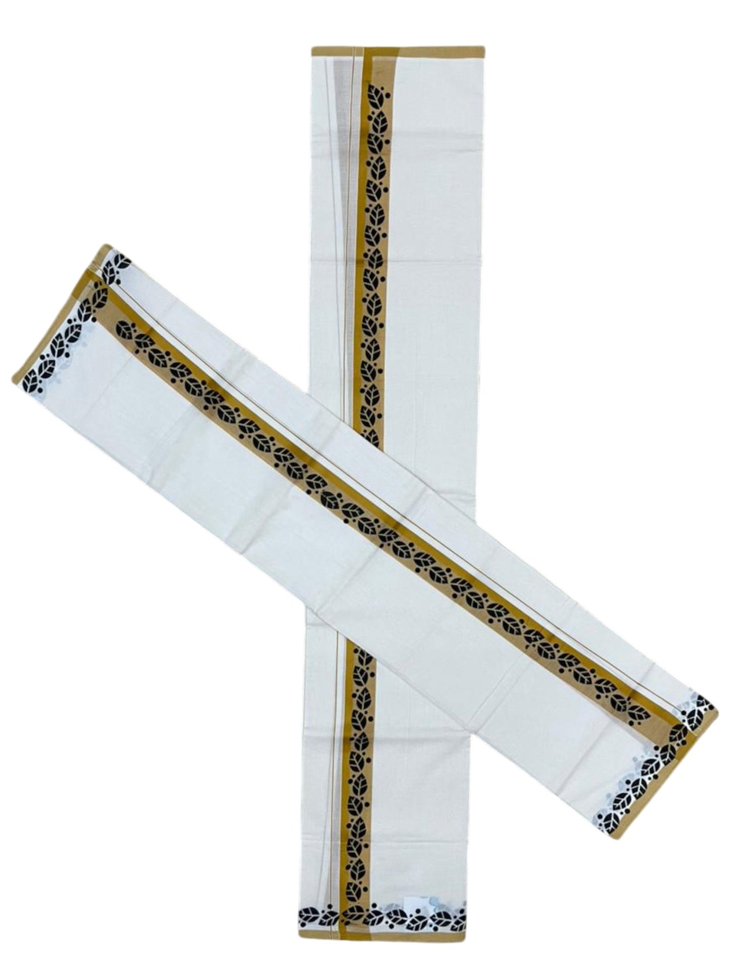 Southloom Kerala Mulloth Cotton Single Mundum Neriyathum with Digital Prints in Mustard Yellow 2.80 Mtrs SL378