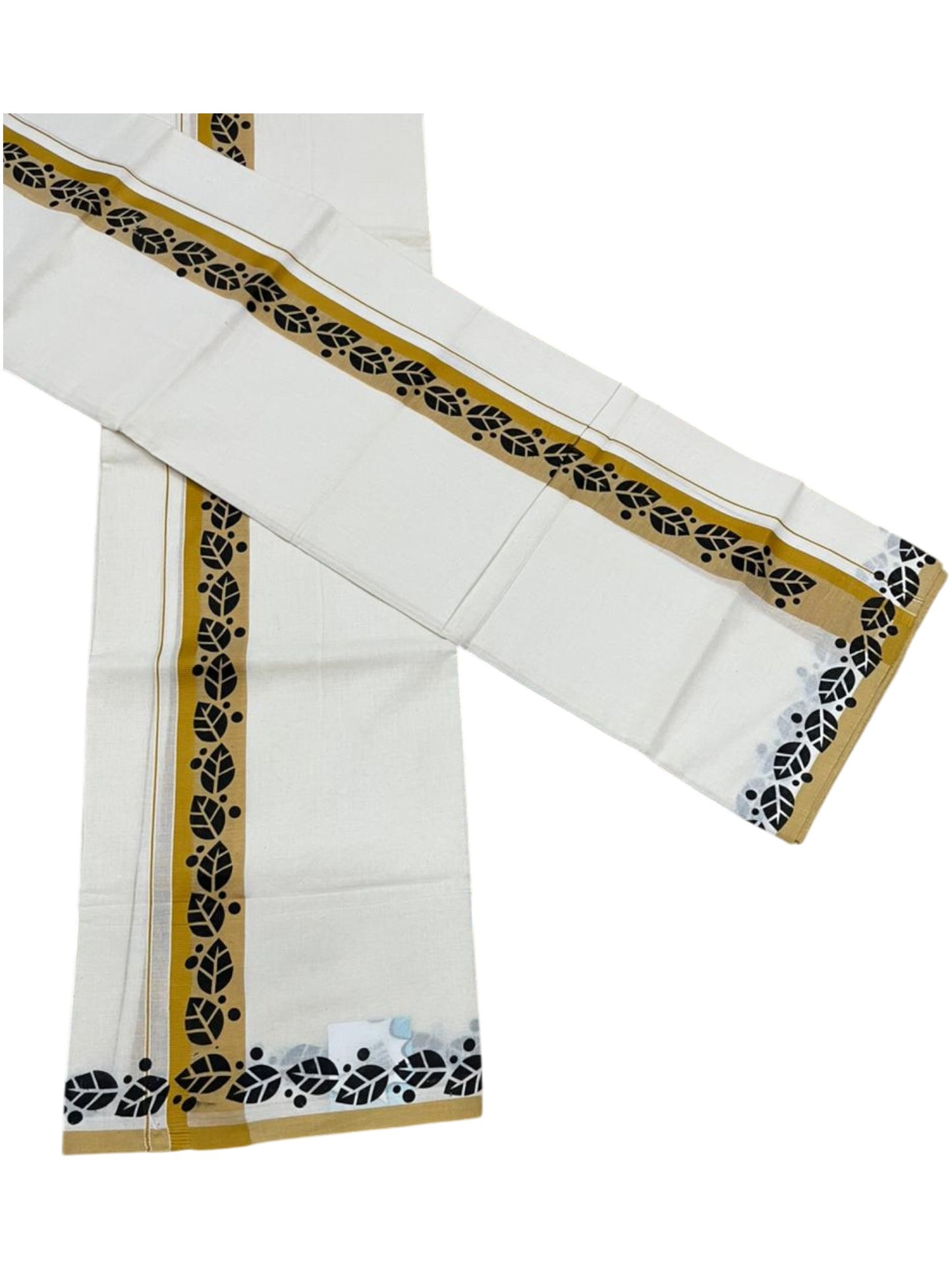 Southloom Kerala Mulloth Cotton Single Mundum Neriyathum with Digital Prints in Mustard Yellow 2.80 Mtrs SL378