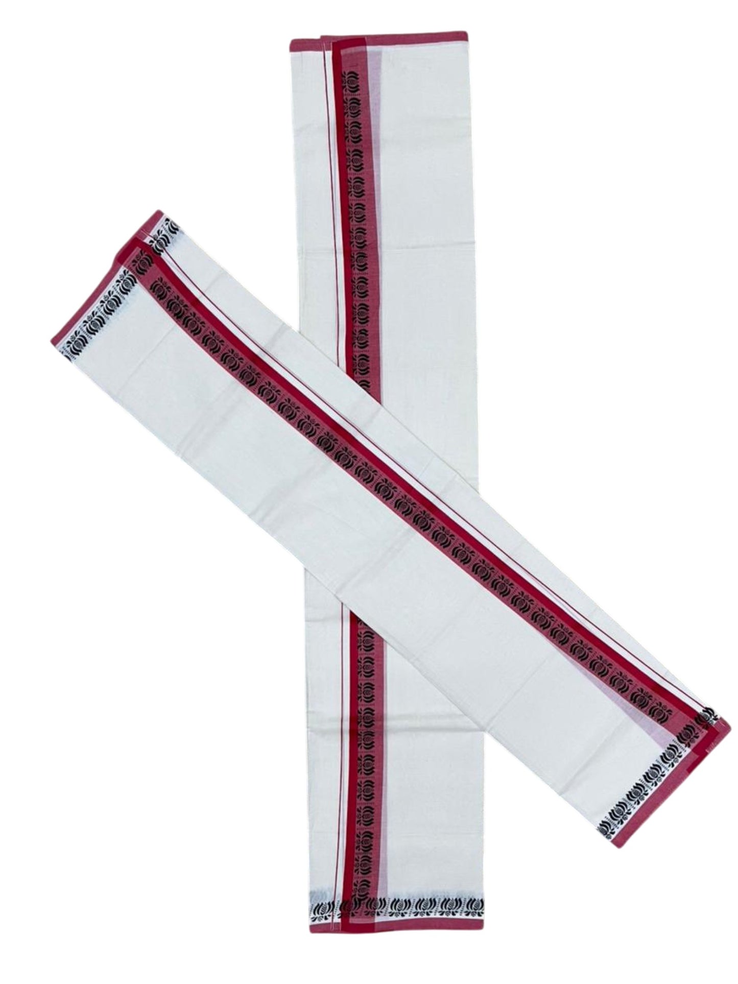 Southloom Kerala Mulloth Cotton Single Mundum Neriyathum with Digital Prints in Red 2.80 Mtrs SL378