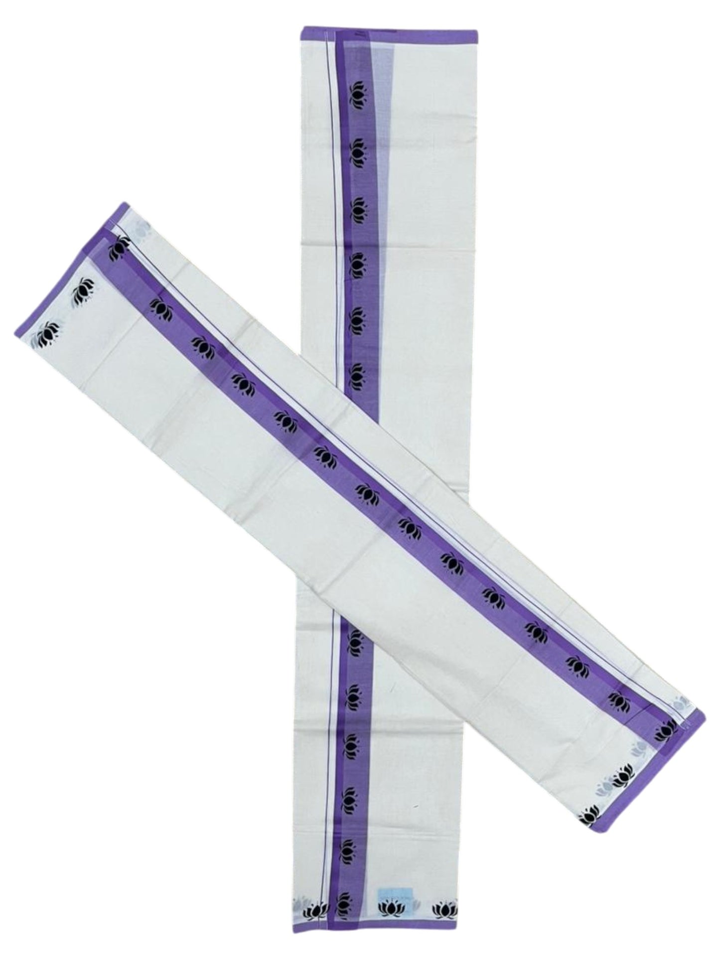 Southloom Kerala Mulloth Cotton Single Mundum Neriyathum with Digital Prints in Lavender 2.80 Mtrs SL378