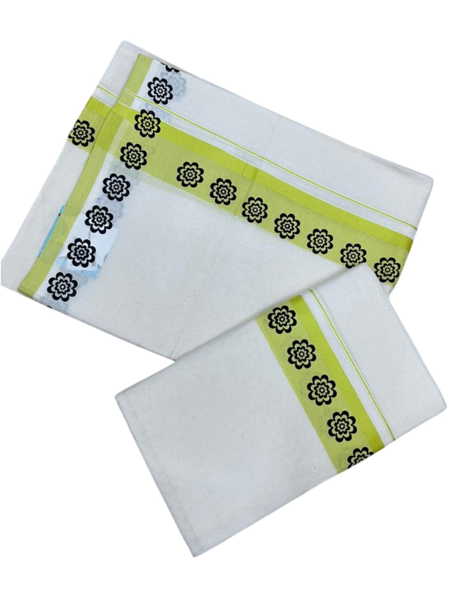 Southloom Kerala Mulloth Cotton Single Mundum Neriyathum with Digital Prints in Green 2.80 Mtrs SL378