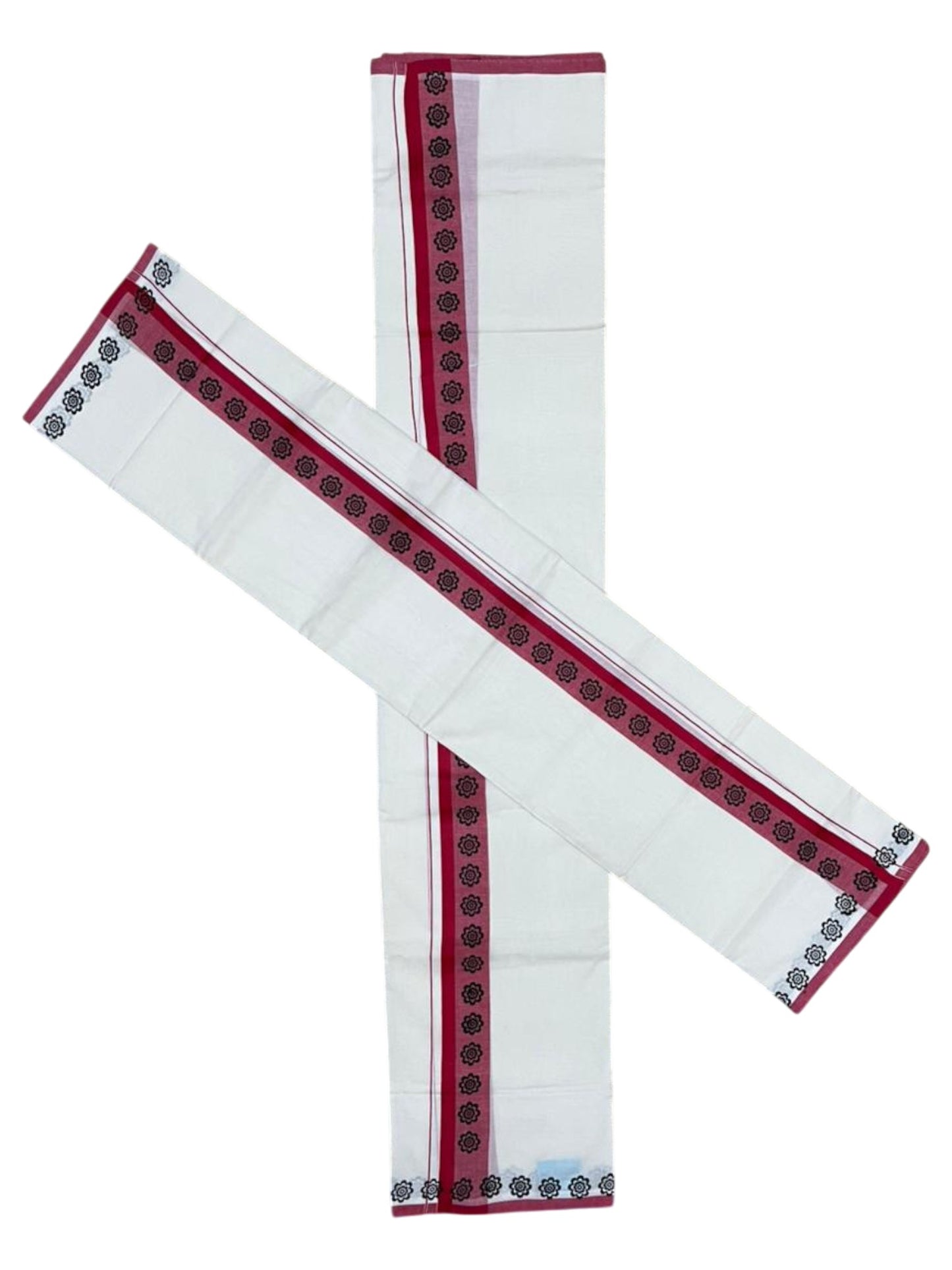 Southloom Kerala Mulloth Cotton Single Mundum Neriyathum with Digital Prints in Red 2.80 Mtrs SL378