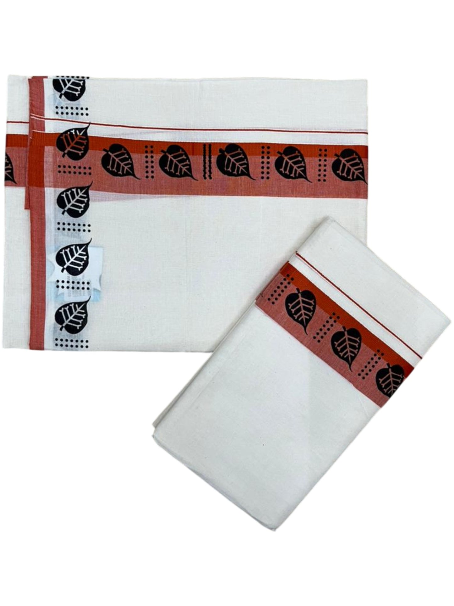 Southloom Kerala Mulloth Cotton Single Mundum Neriyathum with Digital Prints in Orange 2.80 Mtrs SL378