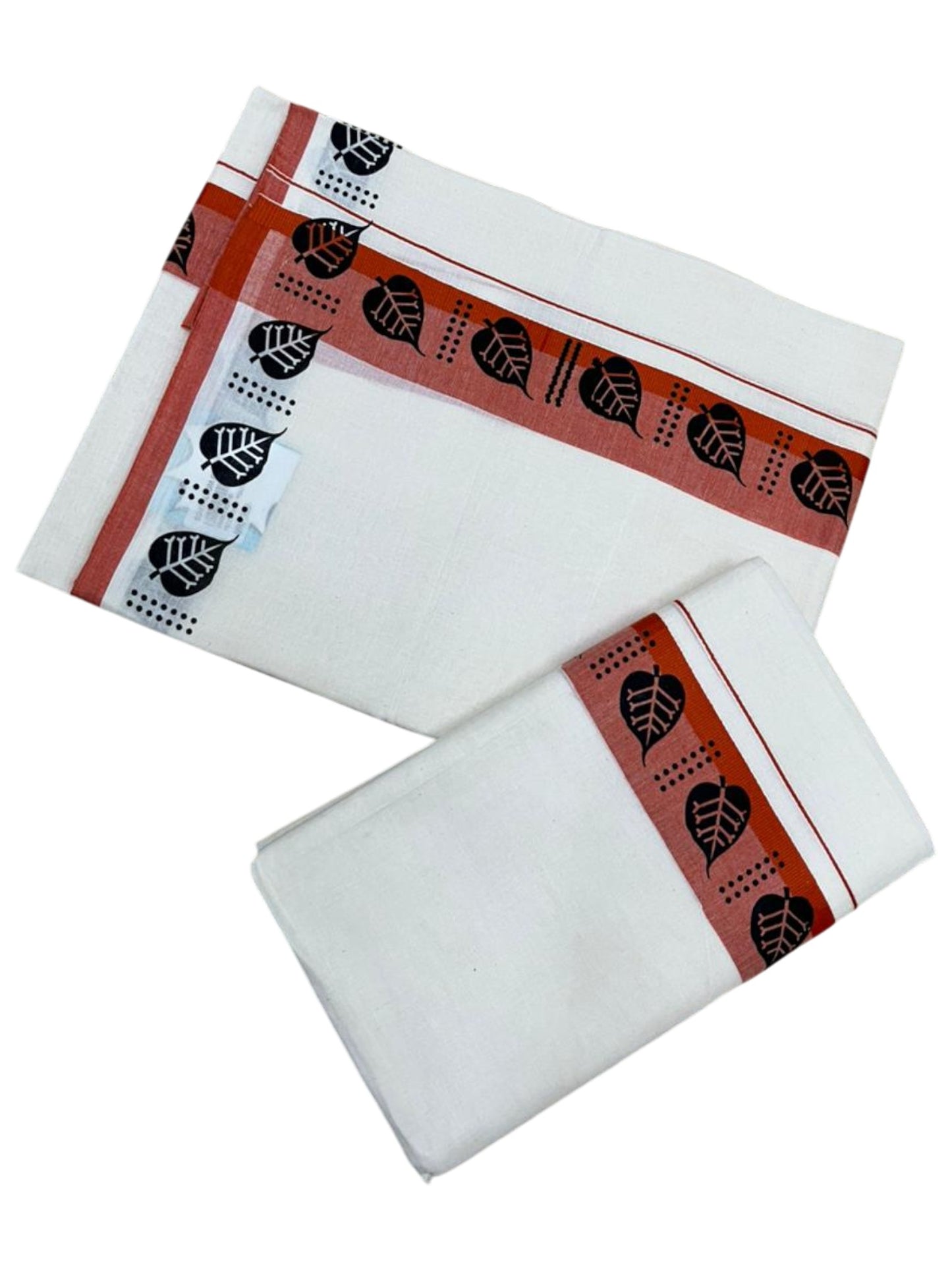 Southloom Kerala Mulloth Cotton Single Mundum Neriyathum with Digital Prints in Orange 2.80 Mtrs SL378