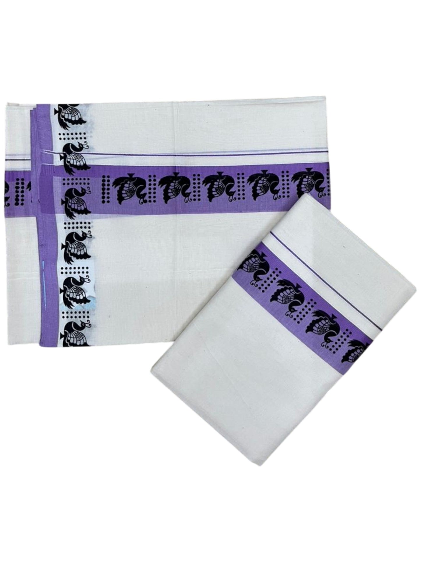 Southloom Kerala Mulloth Cotton Single Mundum Neriyathum with Digital Prints in Lavender 2.80 Mtrs SL378