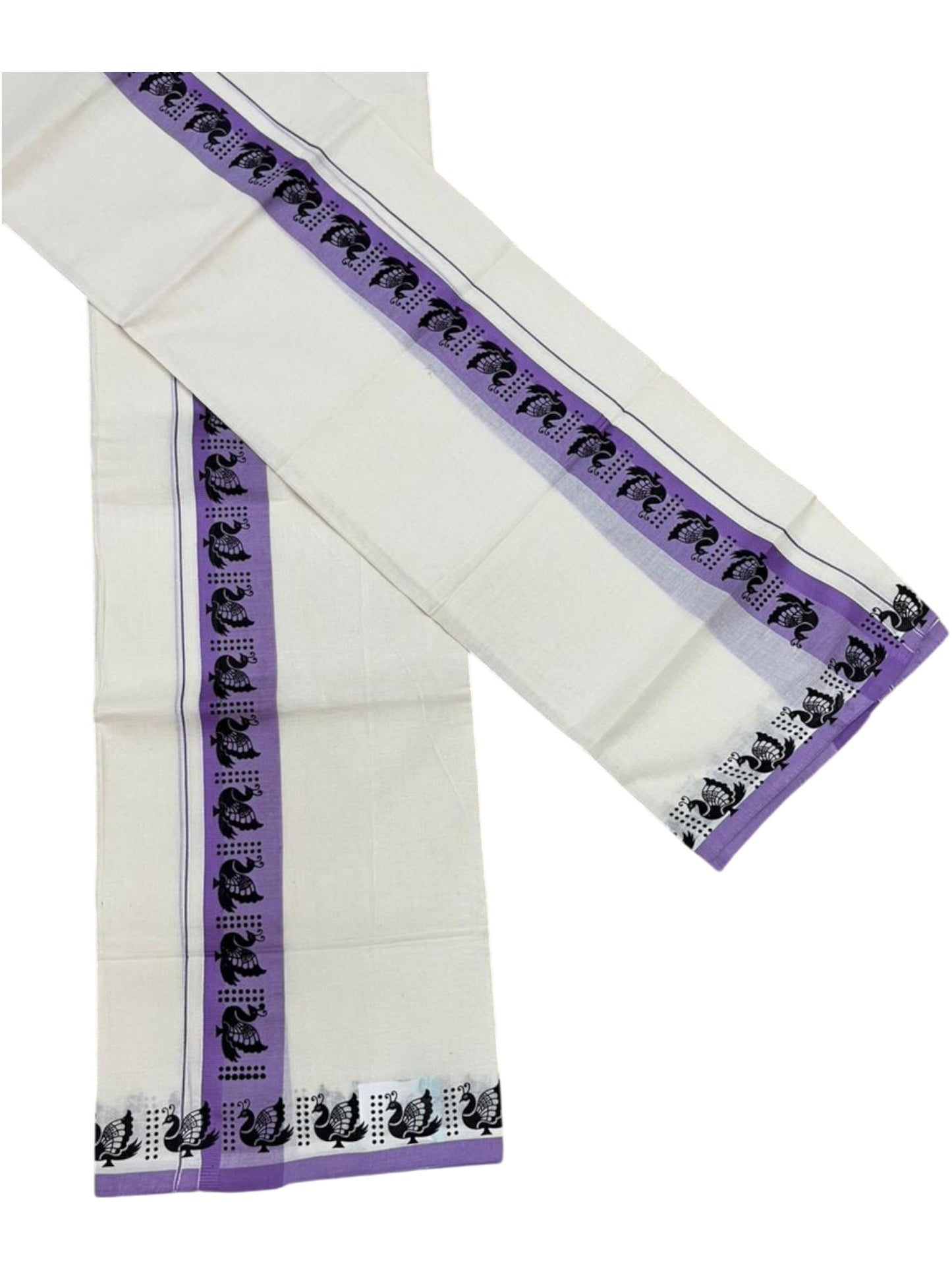 Southloom Kerala Mulloth Cotton Single Mundum Neriyathum with Digital Prints in Lavender 2.80 Mtrs SL378