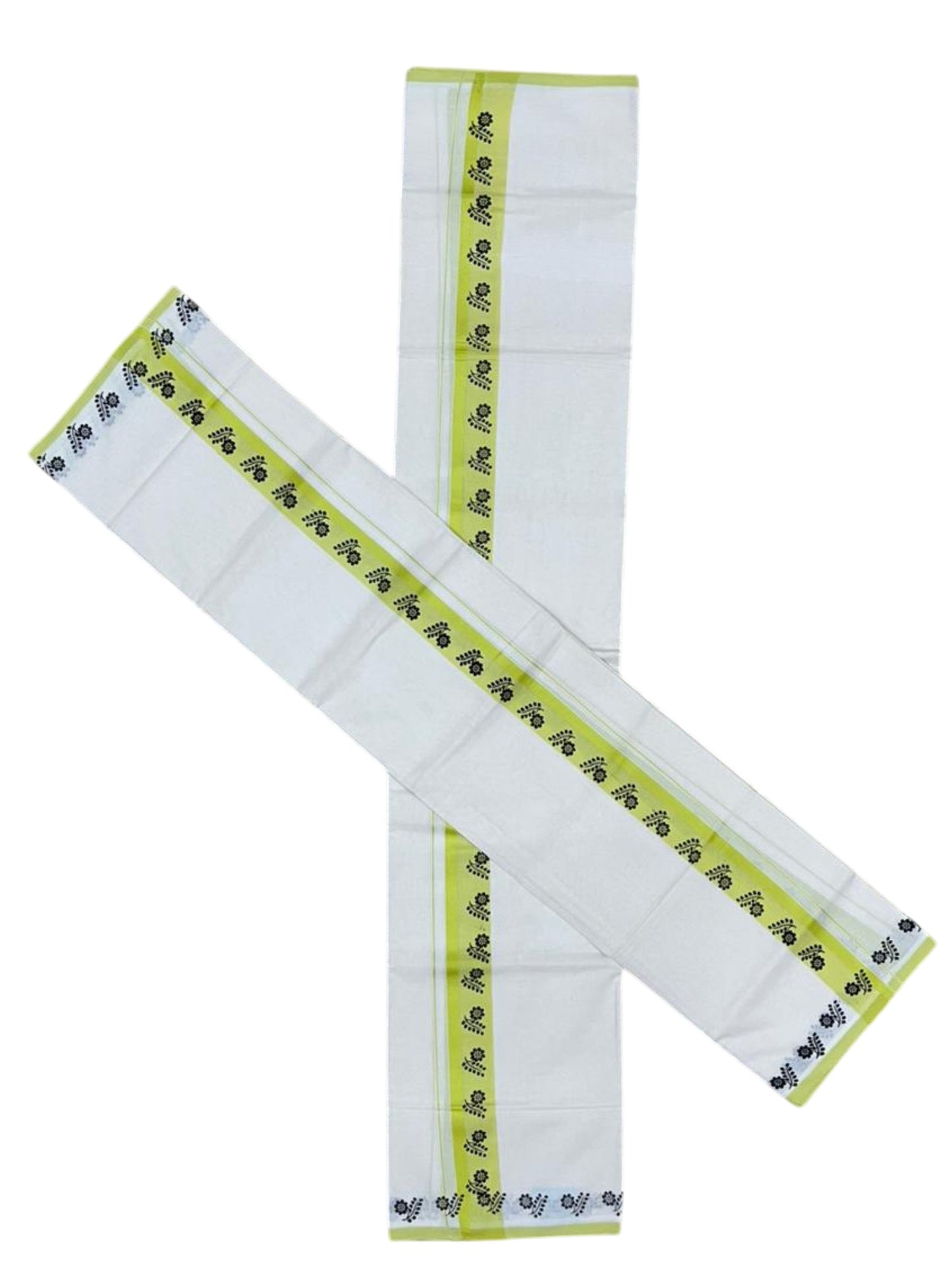 Southloom Kerala Mulloth Cotton Single Mundum Neriyathum with Digital Prints in Green 2.80 Mtrs SL378