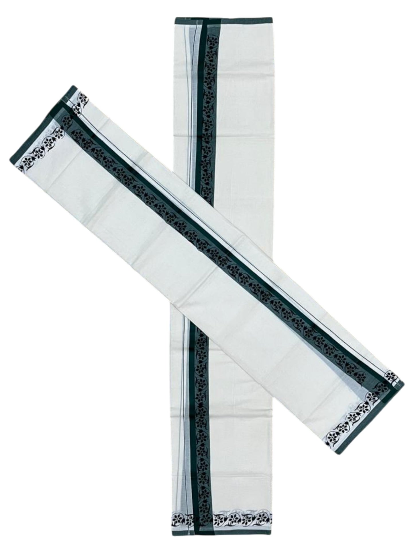 Southloom Kerala Mulloth Cotton Single Mundum Neriyathum with Digital Prints in Green 2.80 Mtrs SL378
