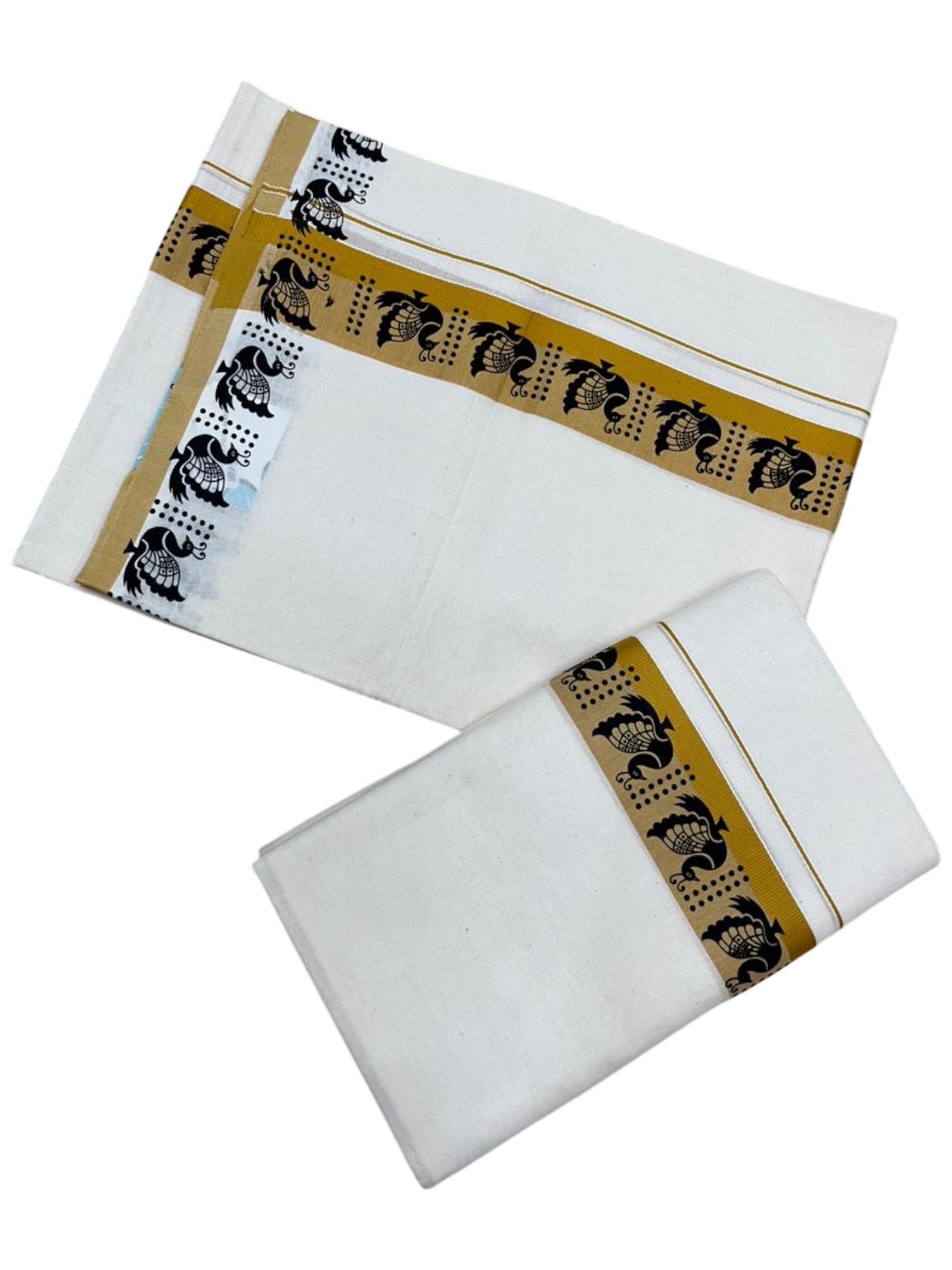 Southloom Kerala Mulloth Cotton Single Mundum Neriyathum with Digital Prints in Mustard Yellow 2.80 Mtrs SL378