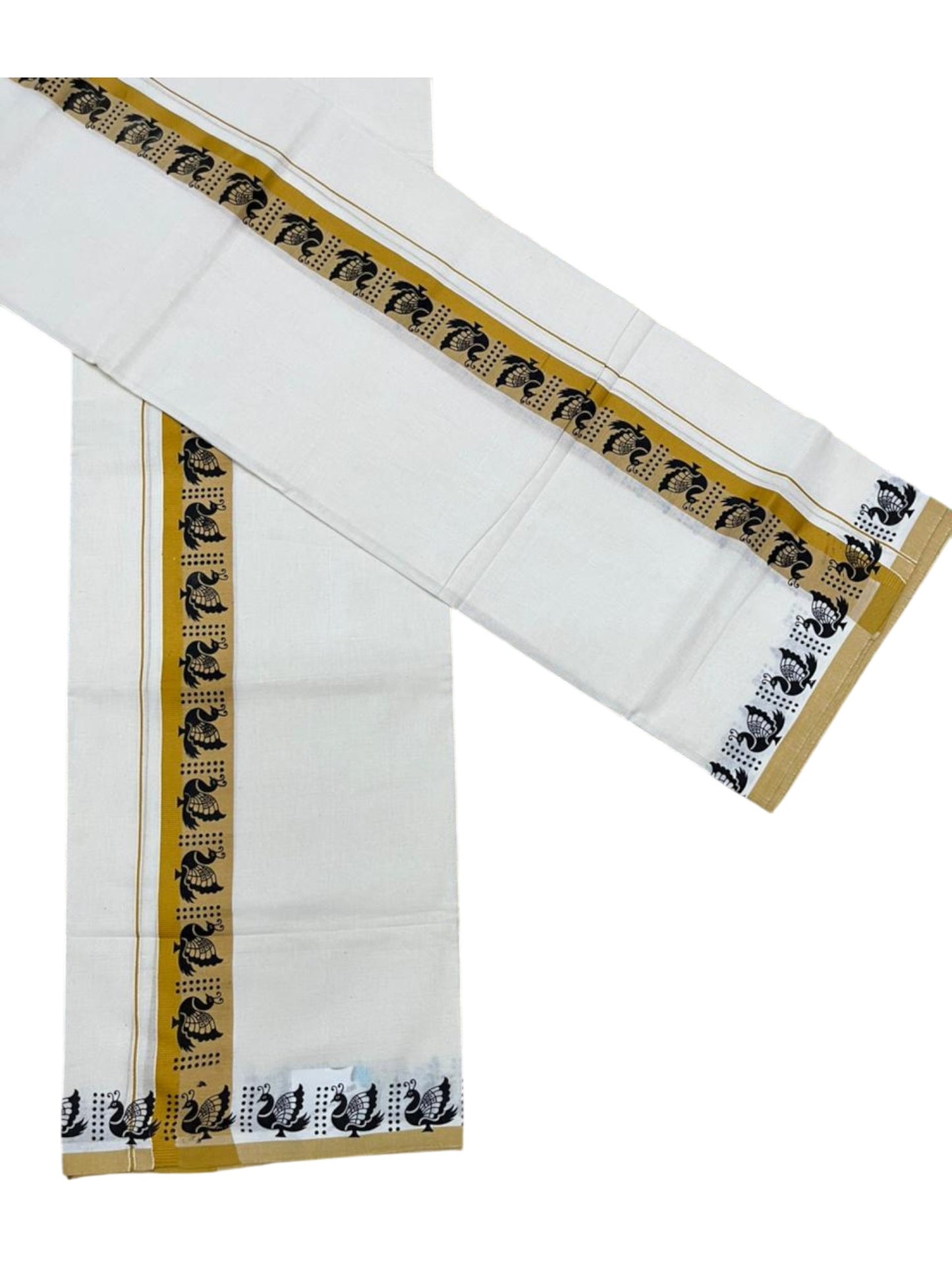 Southloom Kerala Mulloth Cotton Single Mundum Neriyathum with Digital Prints in Mustard Yellow 2.80 Mtrs SL378
