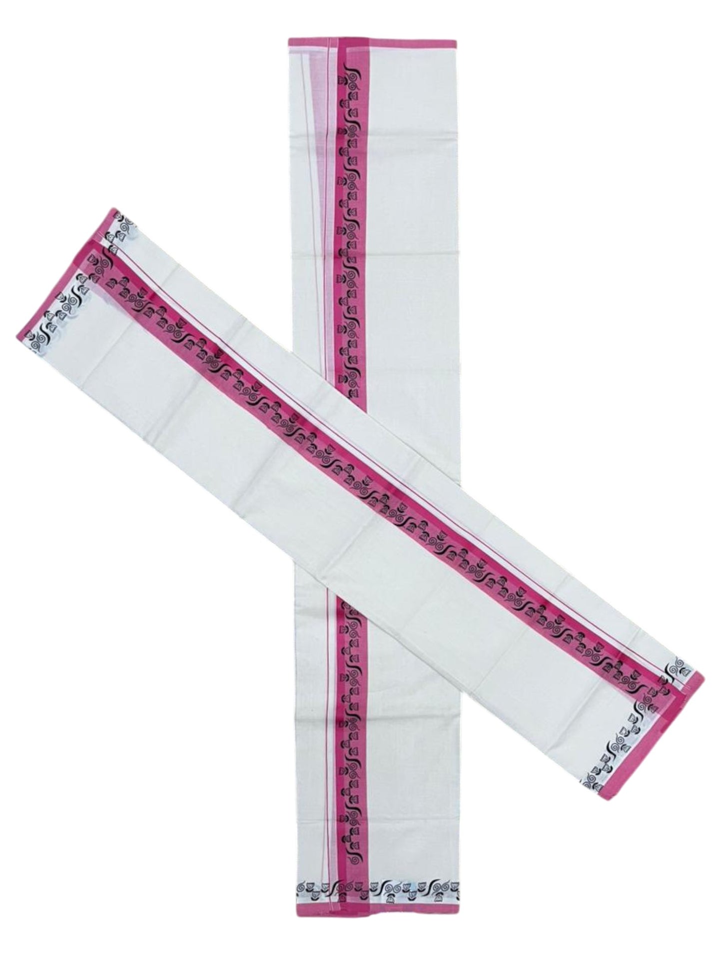 Southloom Kerala Mulloth Cotton Single Mundum Neriyathum with Digital Prints in Pink 2.80 Mtrs SL378