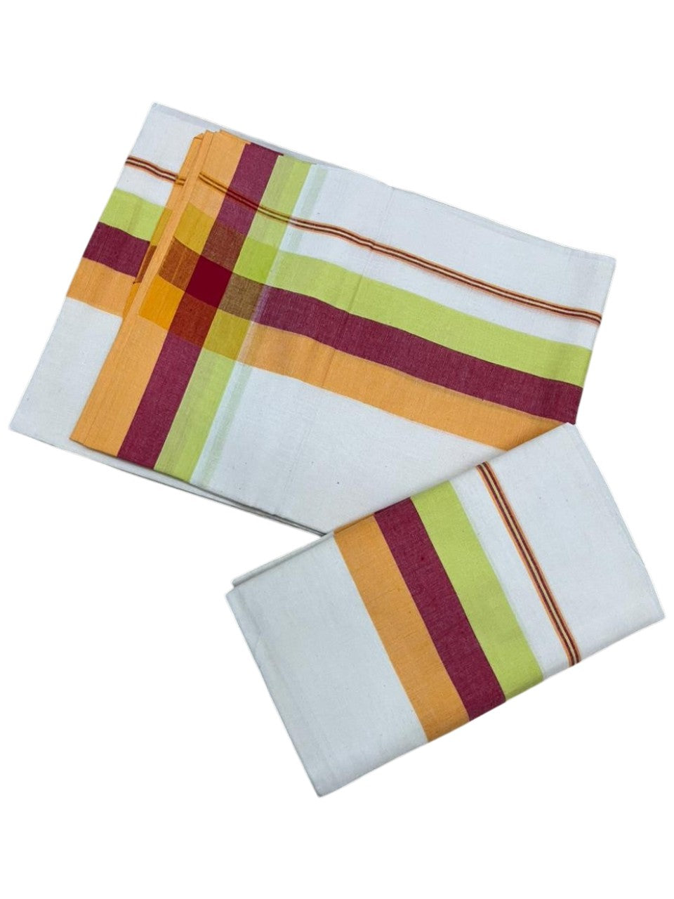 Southloom Kerala Mulloth Cotton Single Mundum Neriyathum with Multicolor Border In 2.80 Mtrs SL243