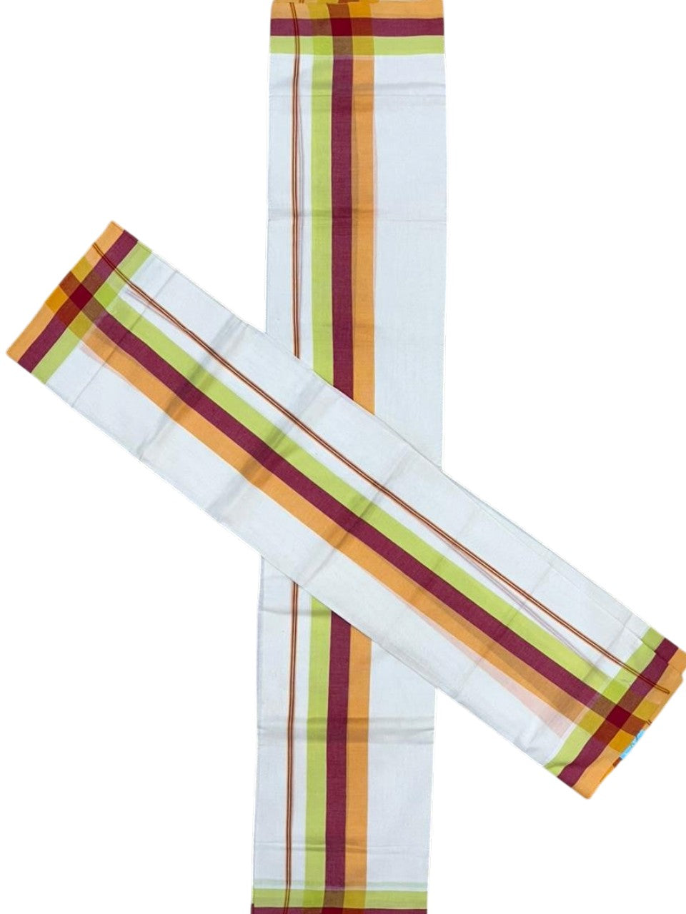 Southloom Kerala Mulloth Cotton Single Mundum Neriyathum with Multicolor Border In 2.80 Mtrs SL243