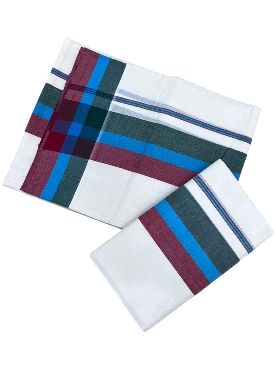 Southloom Kerala Mulloth Cotton Single Mundum Neriyathum with Multicolor Border In 2.80 Mtrs SL243