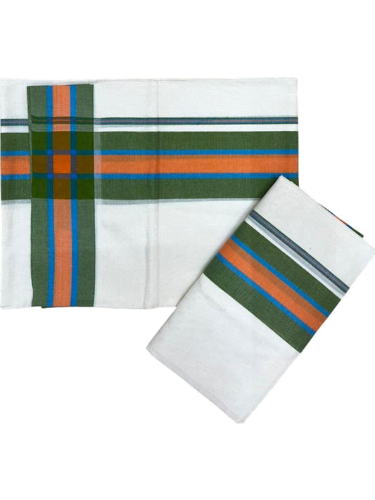 Southloom Kerala Mulloth Cotton Single Mundum Neriyathum with Multicolor Border In 2.80 Mtrs SL243