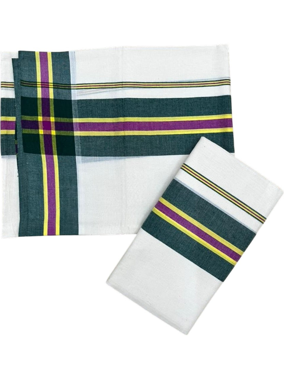 Southloom Kerala Mulloth Cotton Single Mundum Neriyathum with Multicolor Border In 2.80 Mtrs SL243