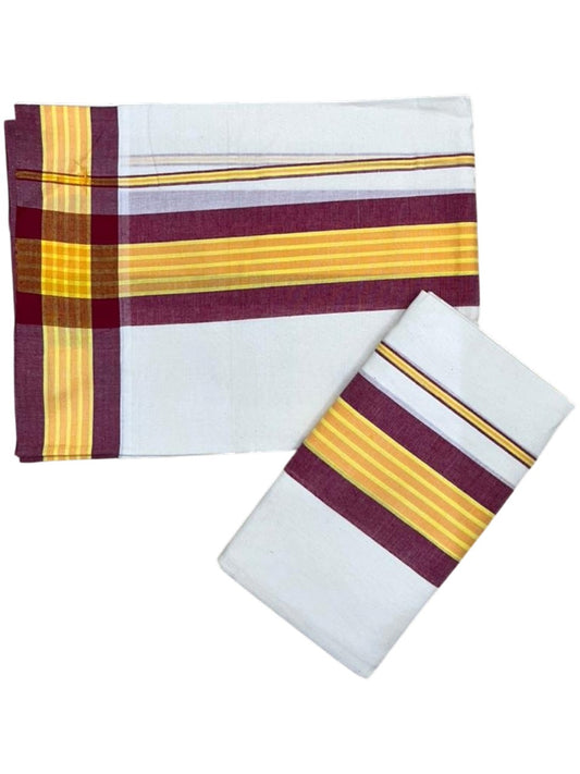 Southloom Kerala Mulloth Cotton Single Mundum Neriyathum with Multicolor Border In 2.80 Mtrs SL243
