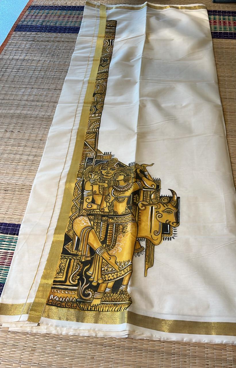 Kerala Cotton Handpainted Dhoti ( Double Mundu )  SL330