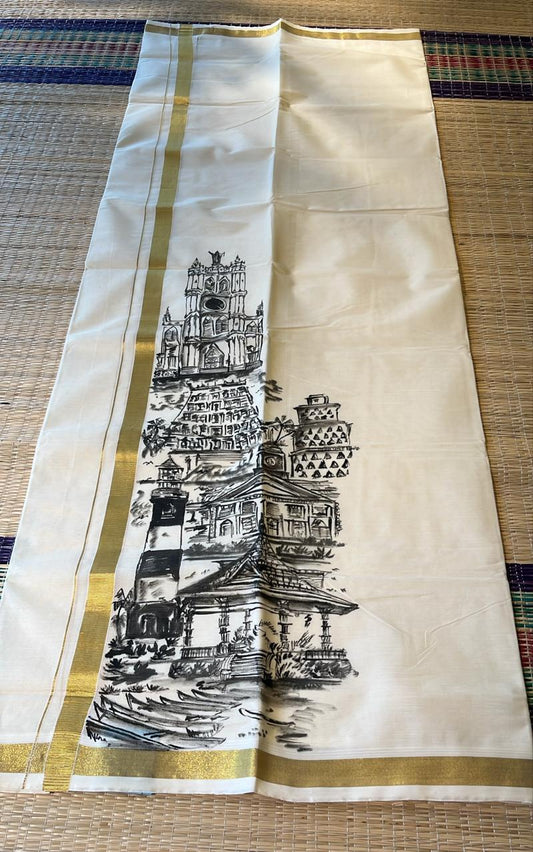 Kerala Cotton Handpainted Dhoti ( Double Mundu ) SL330 (Copy)
