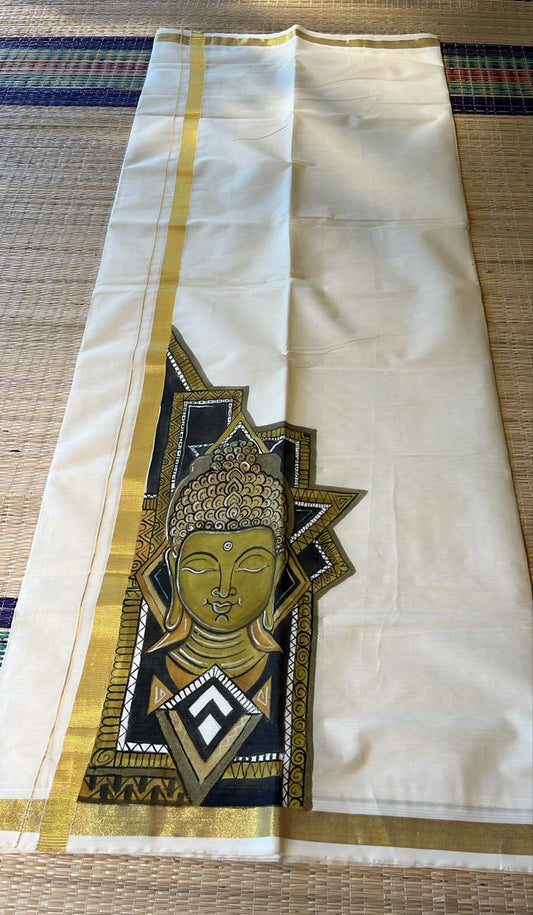Kerala Cotton Handpainted Dhoti ( Double Mundu ) SL330 (Copy) (Copy)