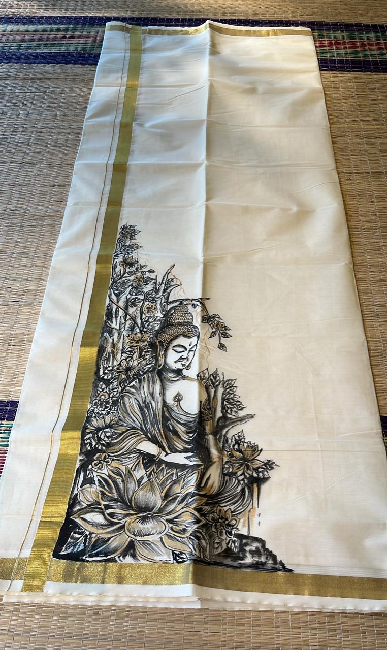 Kerala Cotton Handpainted Dhoti ( Double Mundu )  SL330