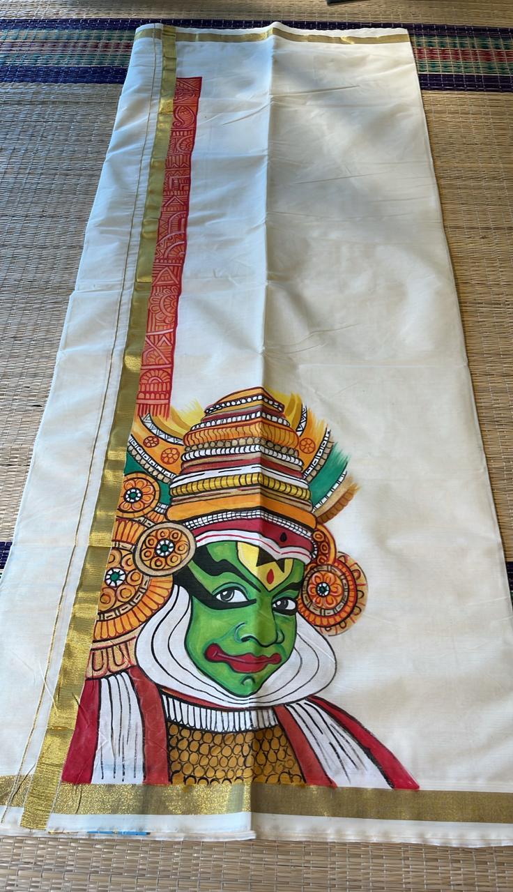 Kerala Cotton Handpainted Dhoti ( Double Mundu )  SL330