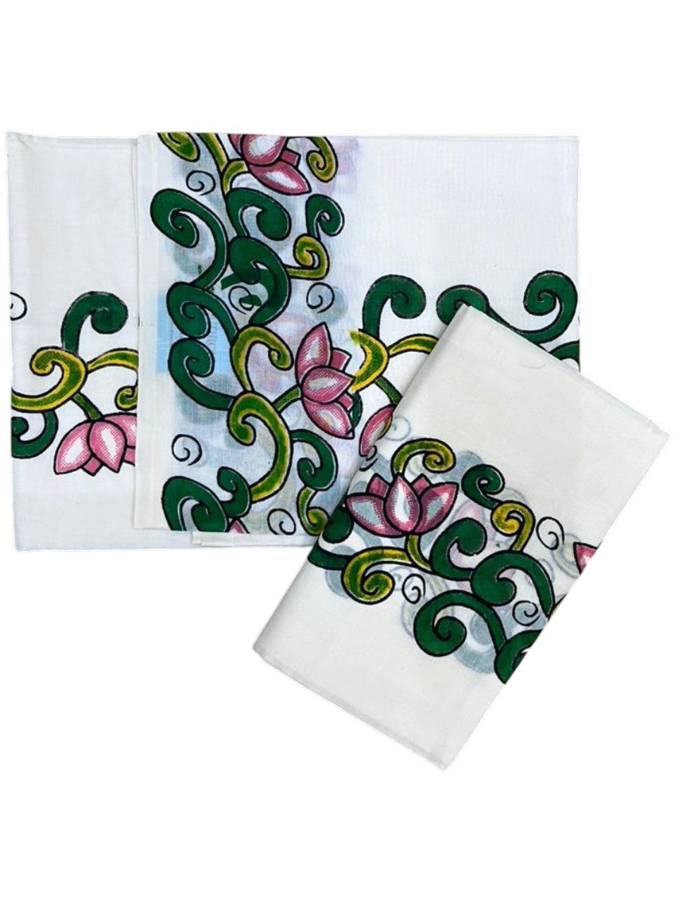 Southloom Cotton Single Set Mundu (Mundu Neriyathum) With Floral Print in 2.80 Mtrs With Green SL389