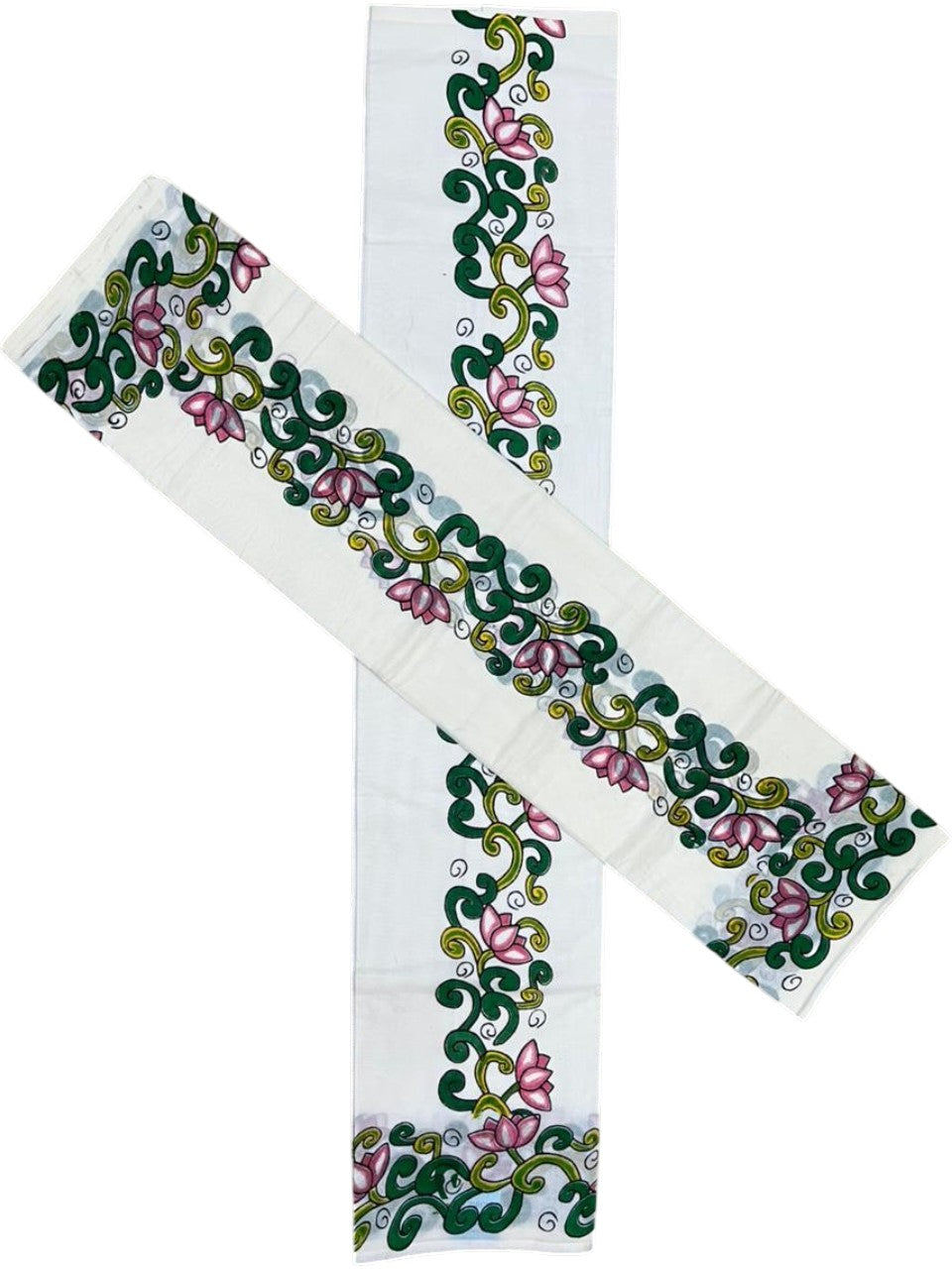Southloom Cotton Single Set Mundu (Mundu Neriyathum) With Floral Print in 2.80 Mtrs With Green SL389
