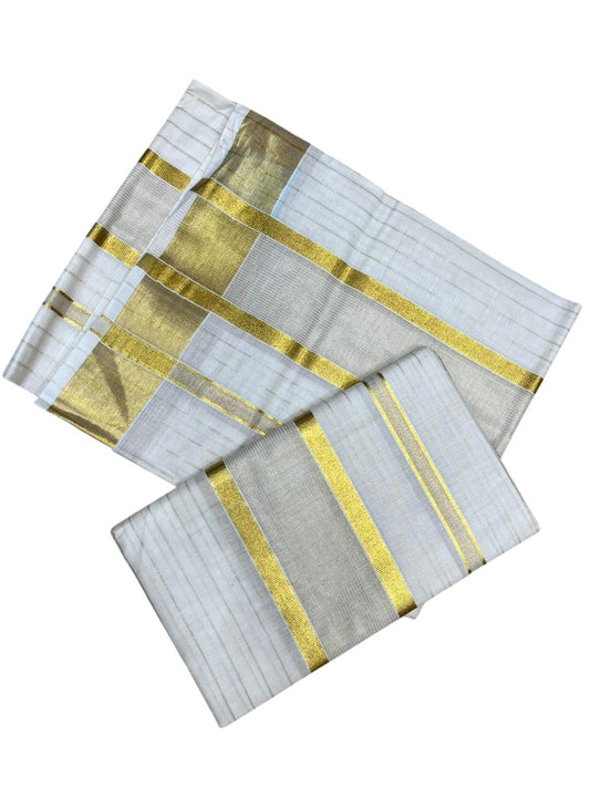 Southloom Pure Cotton Mundum Neriyathum (Set Mundu) with Gold Kasavu Lines Acorss Body in 2.80 Mtrs SL391
