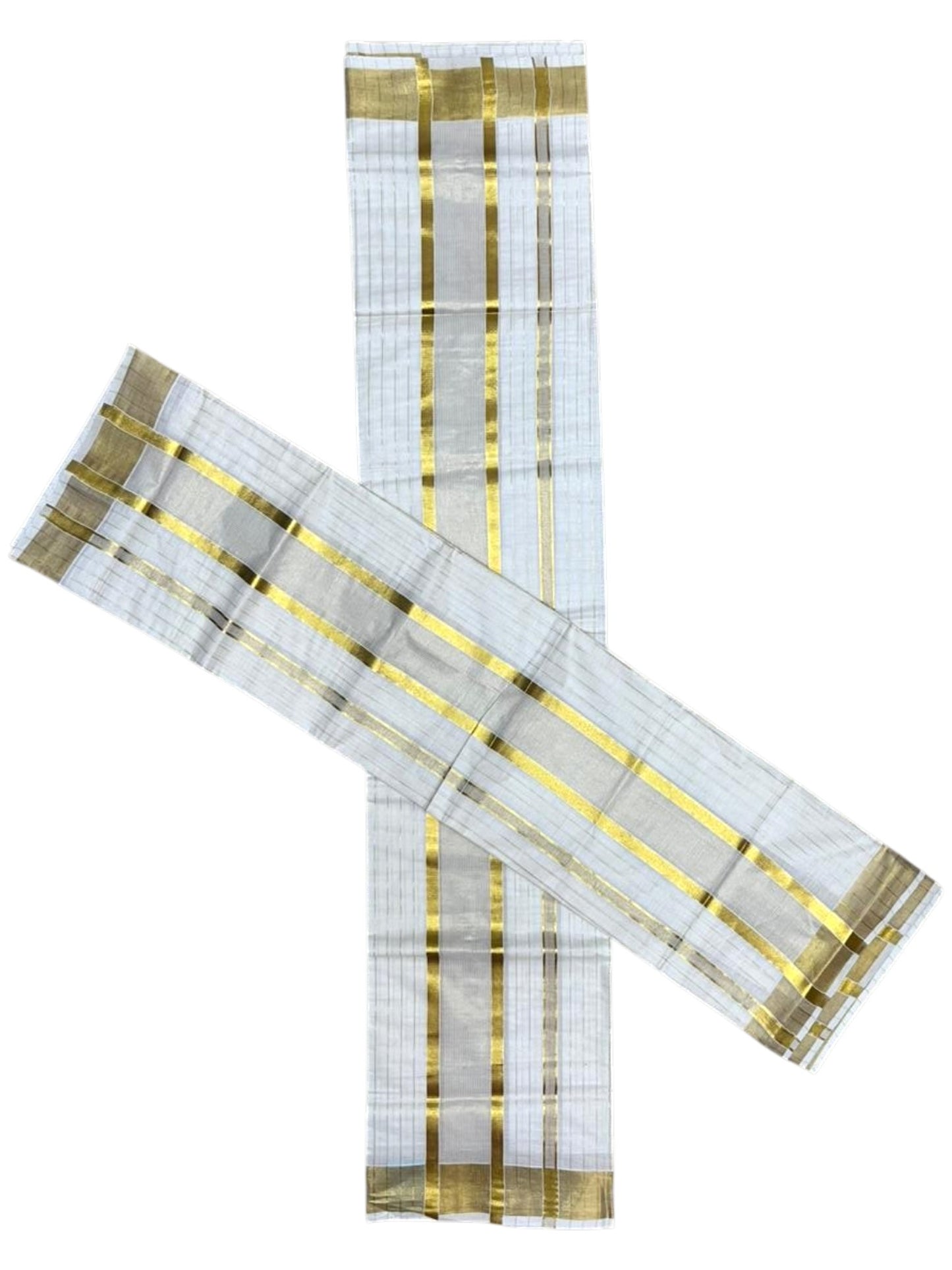 Southloom Pure Cotton Mundum Neriyathum (Set Mundu) with Gold Kasavu Lines Acorss Body in 2.80 Mtrs SL391