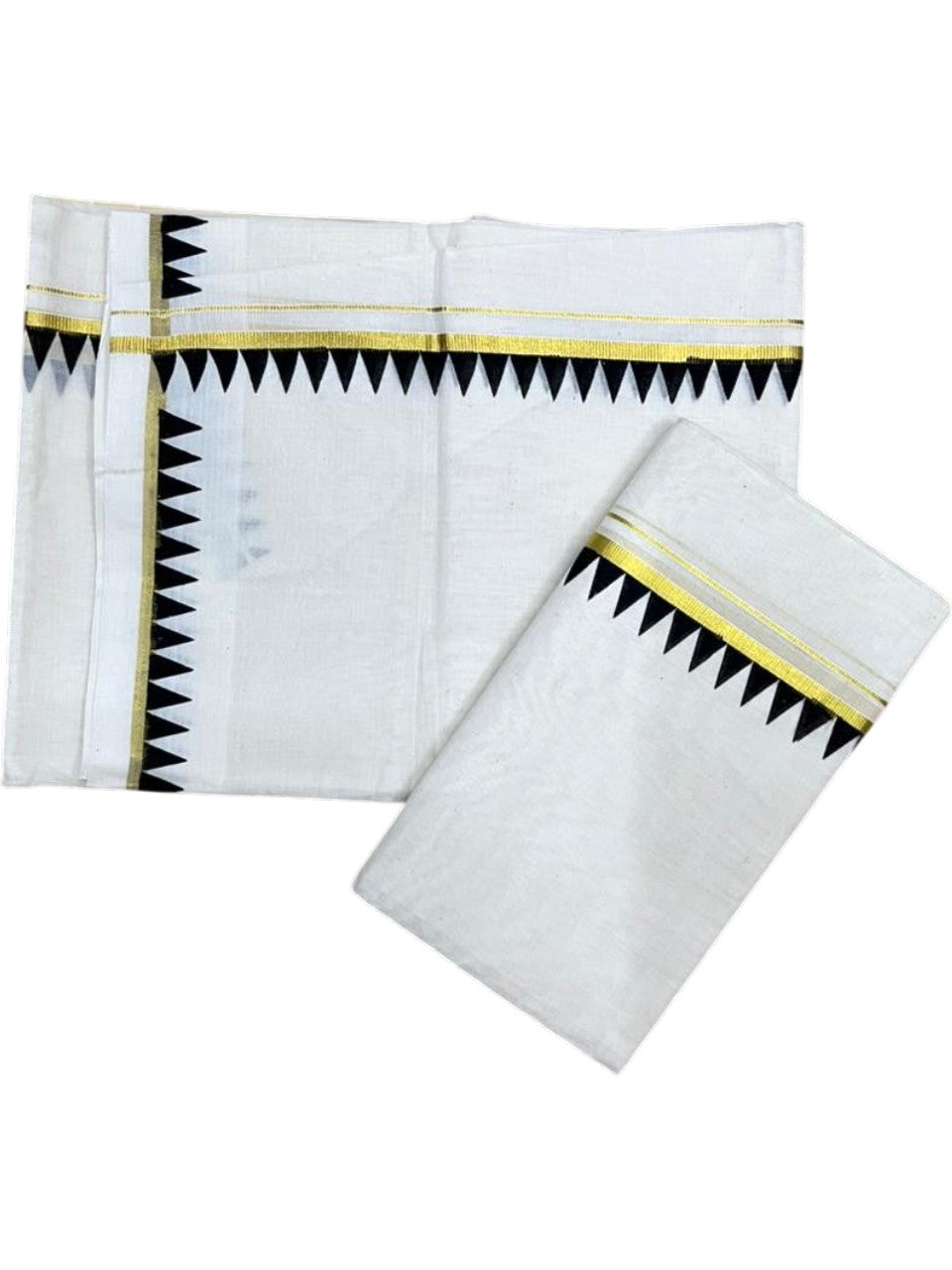 Southloom Pure Cotton Kerala Single Set Mundu (Mundum Neriyathum) with Temple Design in Black 2.80 Mtrs SL352